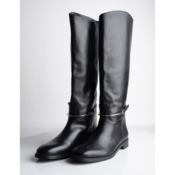 Massimo Dutti Womens Leather Riding Boots Knee High Black Sz US 9 EU 40 NWT
